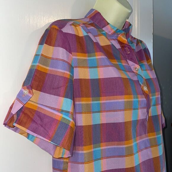 Vtg 70s Lucky Winner plaid smock blouse - Picture 5 of 8